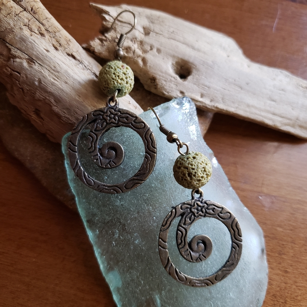 Handmade Boho Ocean Charm Essential Oil Diffuser Antique Bronze Earrings